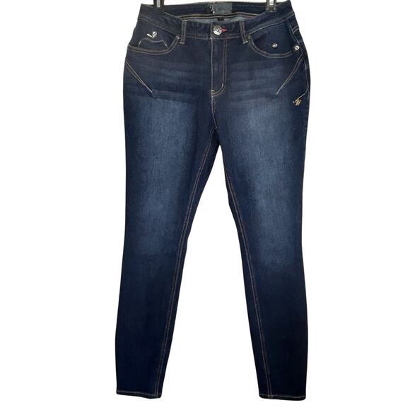 Apple Bottoms Y2k Skinny Jeans Mid Rise Embroidered Curvy Women 8 Stretch Retro - Picture 1 of 14